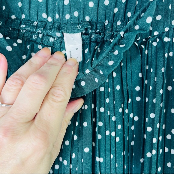 Green white polka dot pleat midi to maxi preppy cottagecore skirt small - Picture 4 of 6